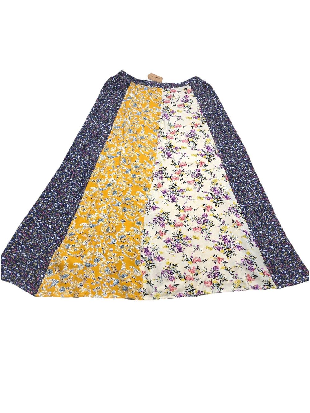 Natural Life Valentina Patchwork Maxi Skirt L Floral Boho Artsy Hippie Beach NWT